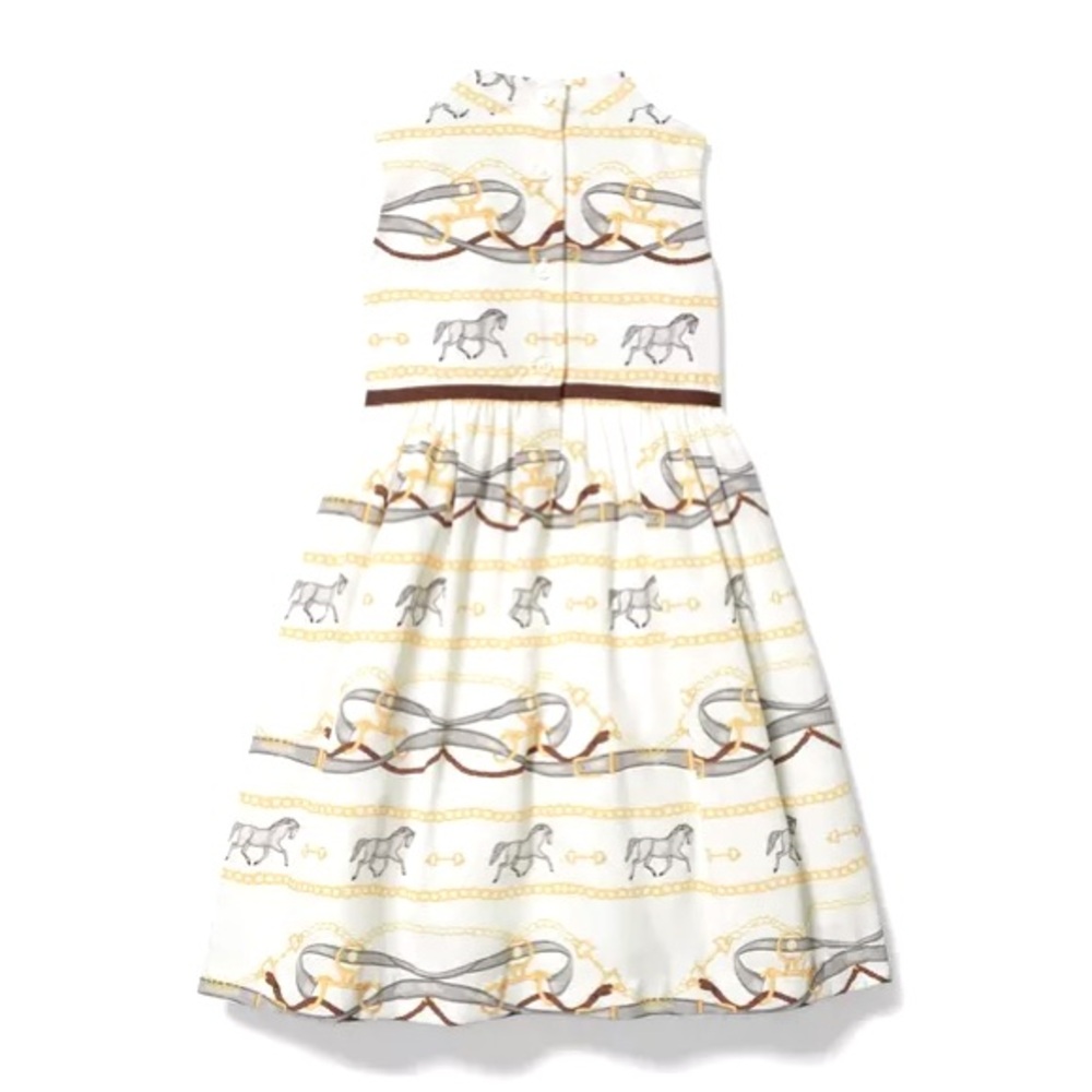 Janie & Jack Dress| Girl Ivory Classic Horse Scarf Print Sleeveless Formal Dress - Picture 4 of 6